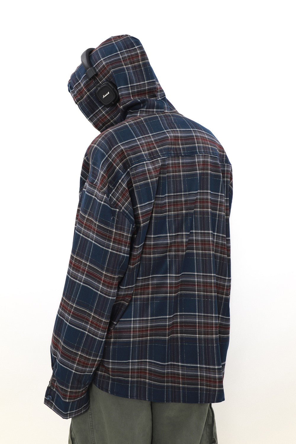 Loose Hooded Plaid Button-Up