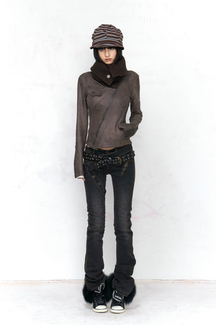 Suede Knit Collar Jacket