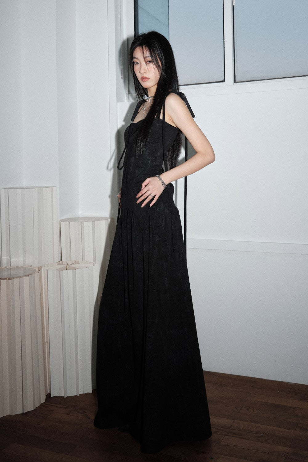 drawstring maxi dress Structured Drawstring Maxi Dress M