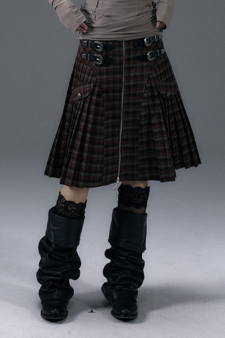 Buckled Plaid Skirt