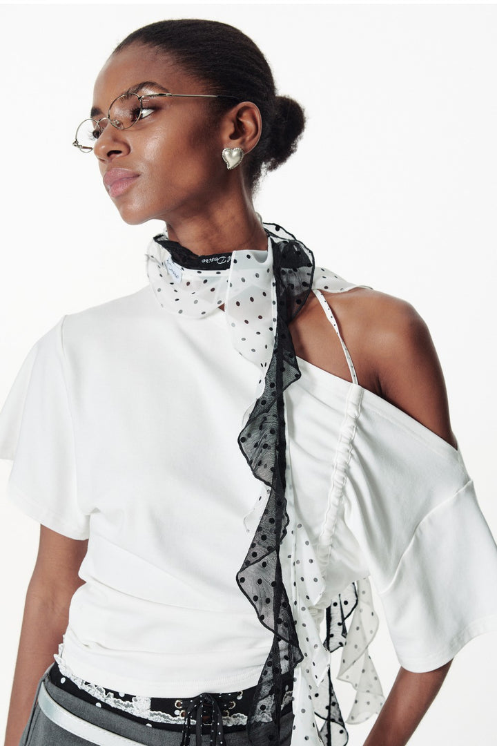 Polka Mesh Ruffle Scarf