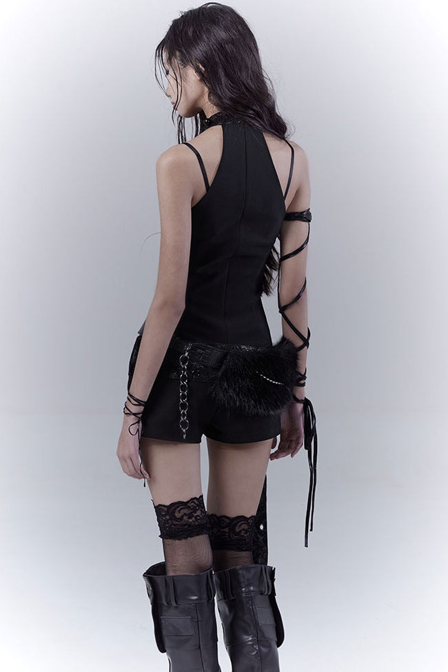 Belted Sequin Halter Bodysuit