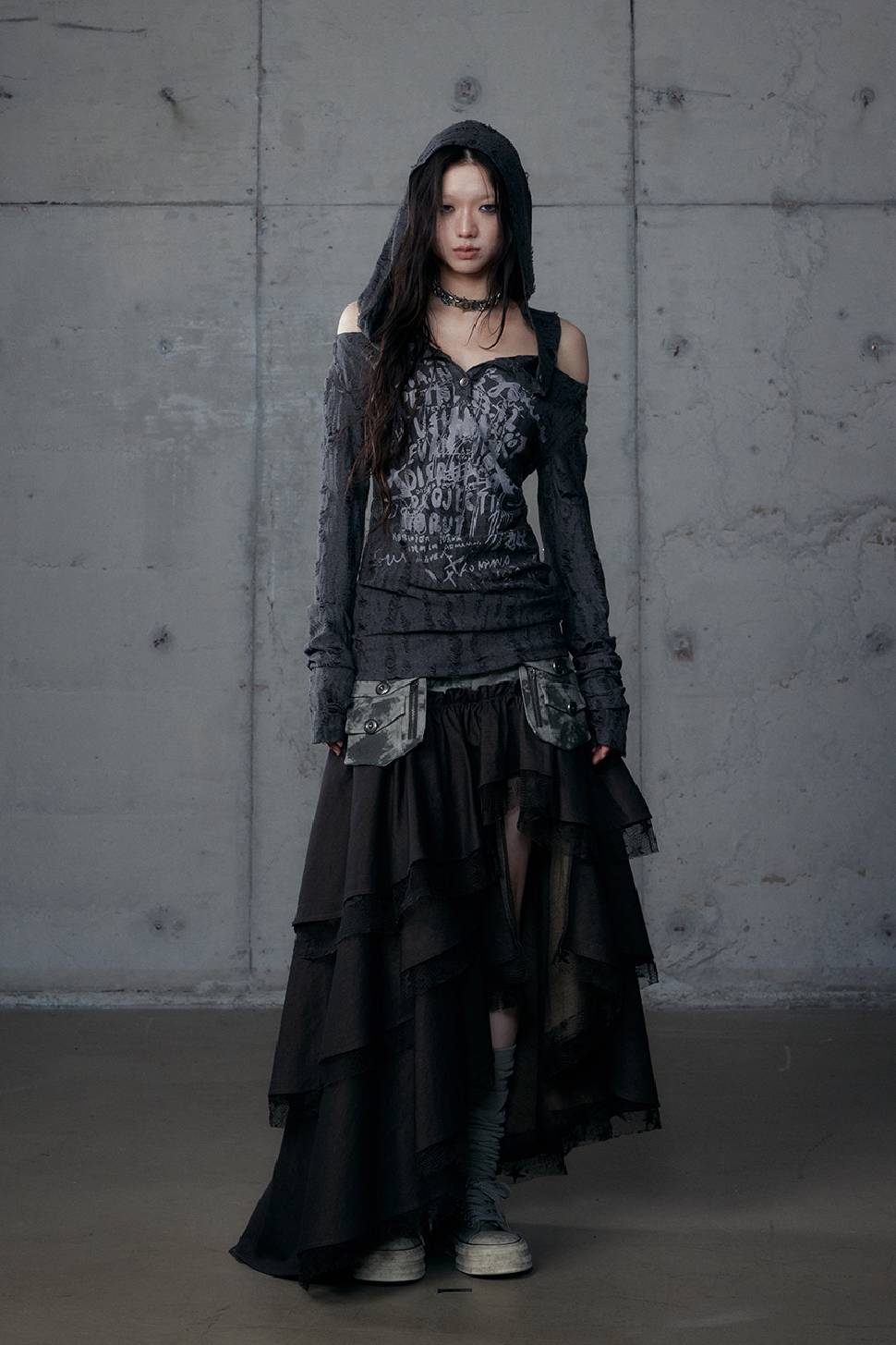 Distressed Hooded Graffiti Top