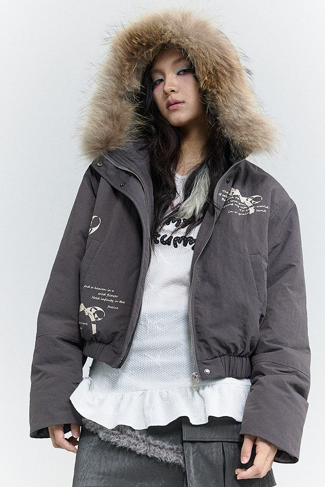 Bowknot Puffer Coat Grey