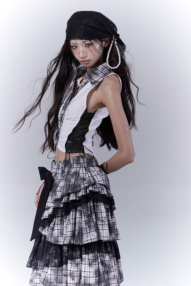 Plaid Collared Corset Vest