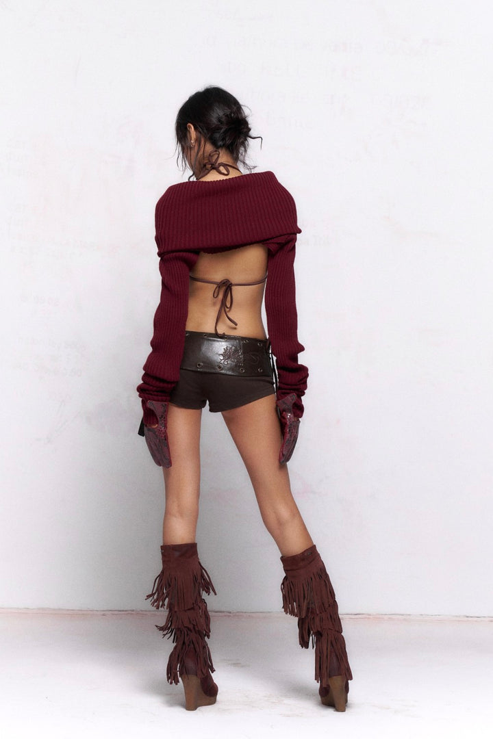 Cropped Fold Collar Sweater