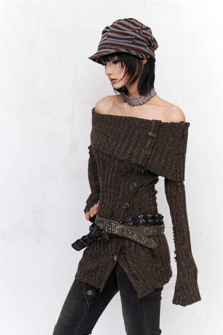 Vintage Ribbed Bardot Sweater