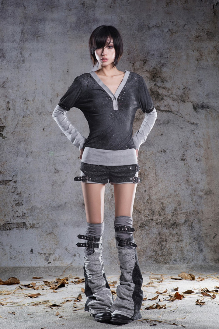 Split Ribbon V-Neck Top