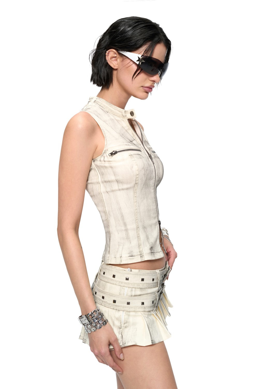 Washed Denim Armor Skirt