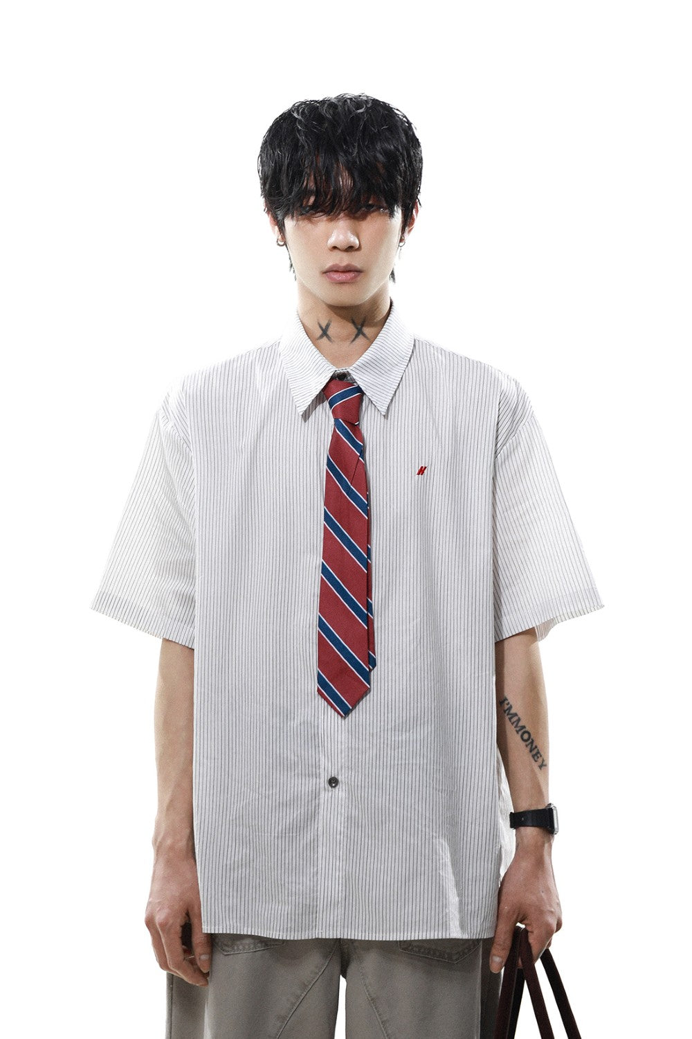 Pinstripe Buttoned Tie Shirt