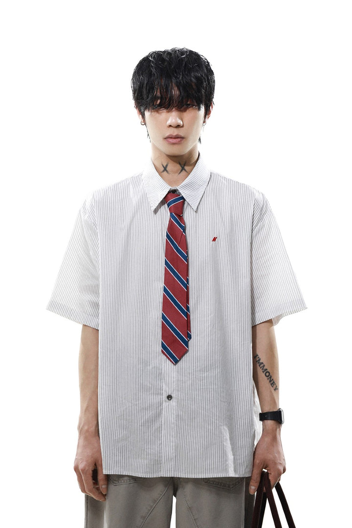 Pinstripe Buttoned Tie Shirt