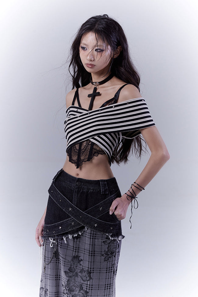 Striped Off-Shoulder Bandeau Top