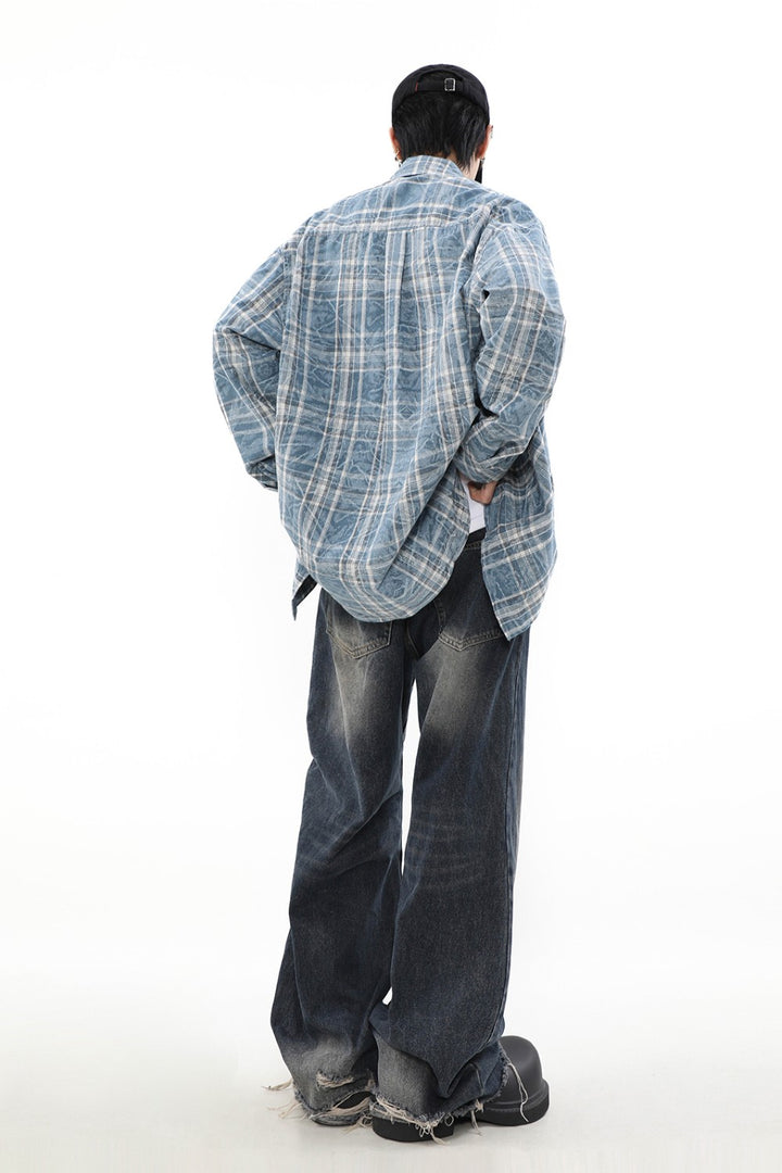 Washed Plaid Button-Up