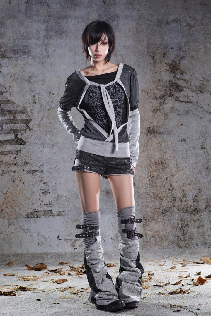 Split Ribbon V-Neck Top