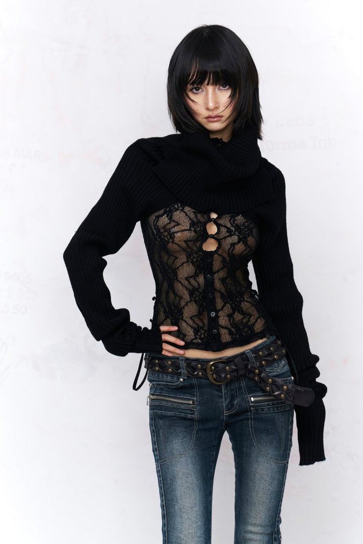 Black Lace Turtleneck Top
