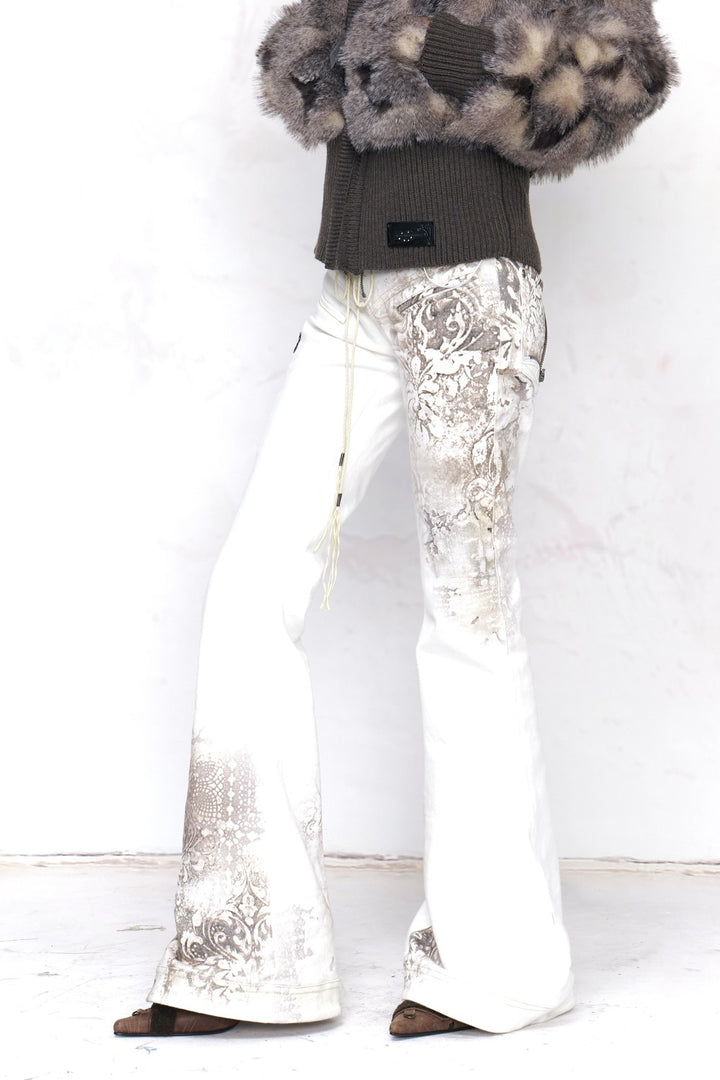 Lace-Up Embroidery Flared Jeans