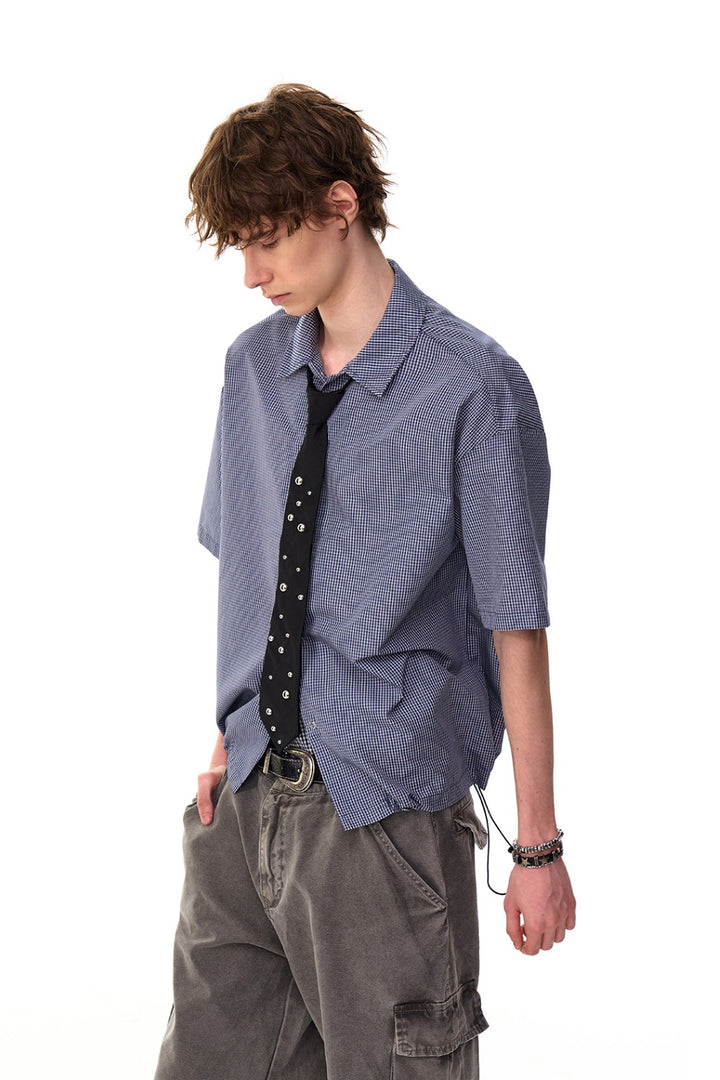 Blue Grid Button-Up