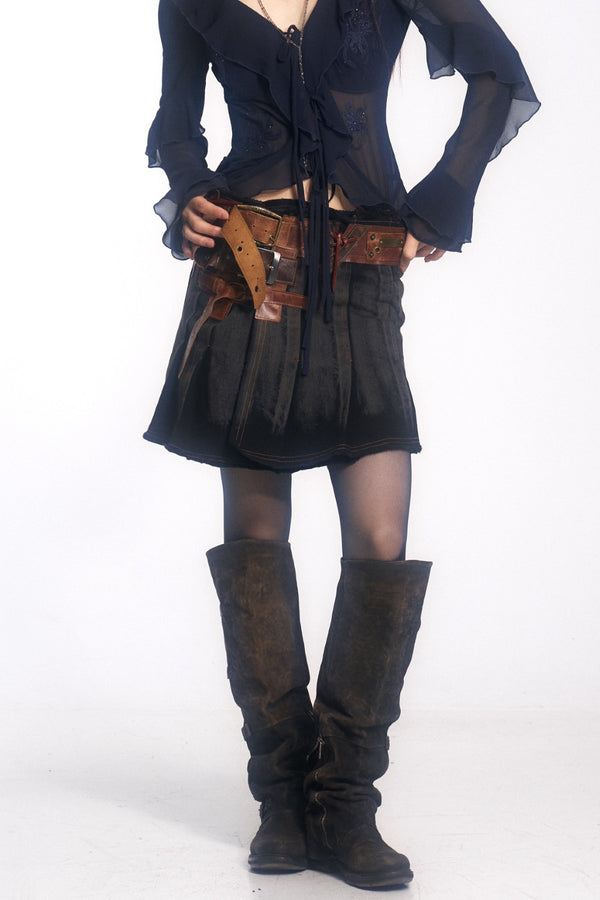 Freya Belted Denim Skirt