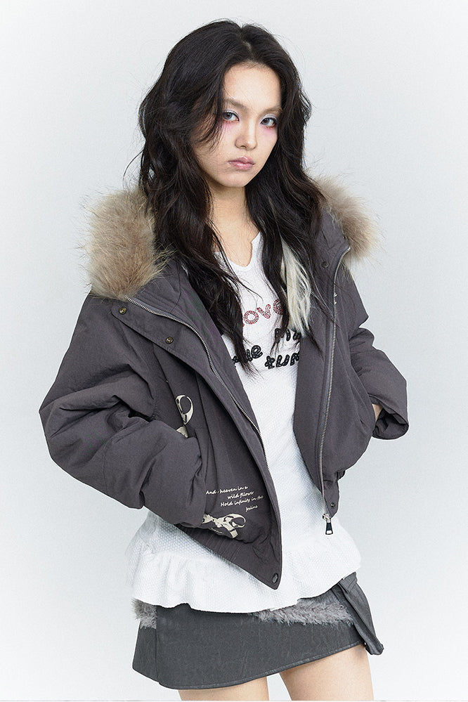 Bowknot Puffer Coat Grey