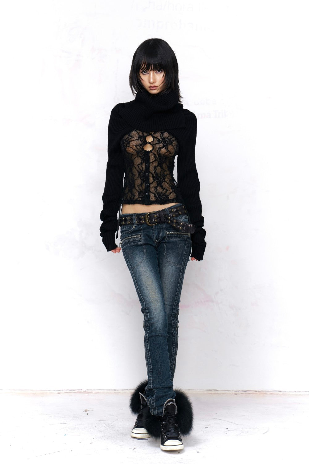 Black Lace Turtleneck Top