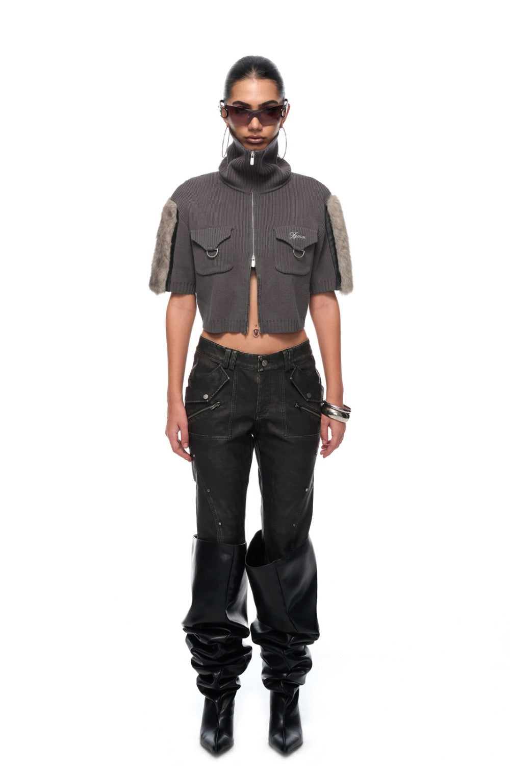 Cropped Fur Knit Jacket
