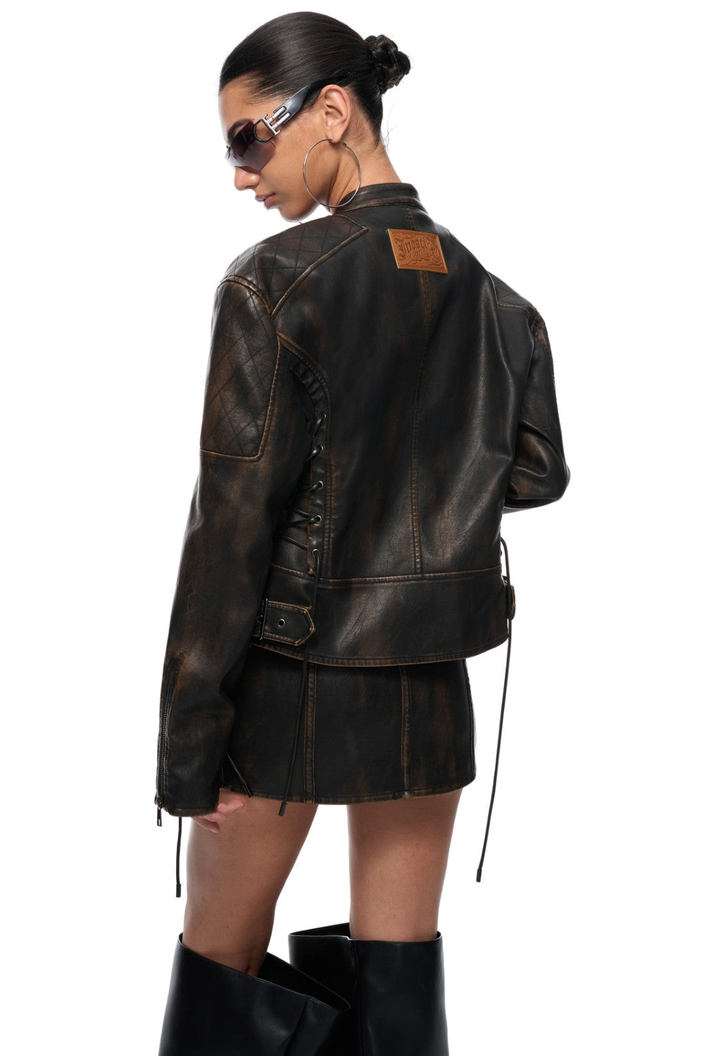 Lace-Up Leather Moto Skirt