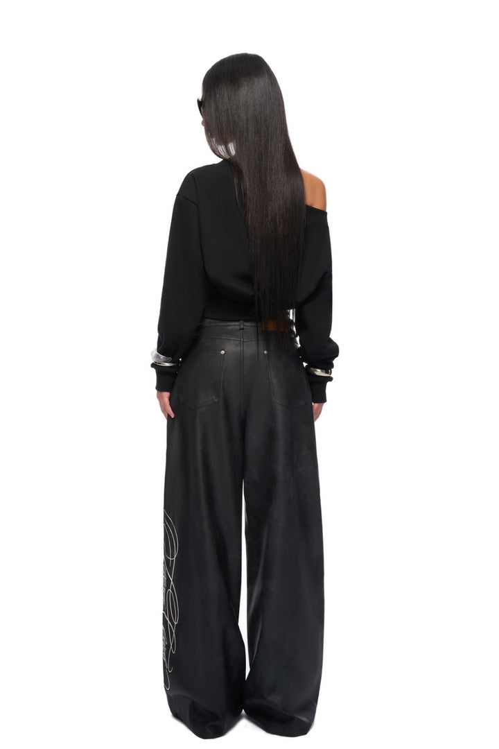 Scripted Off-Shoulder Sweater