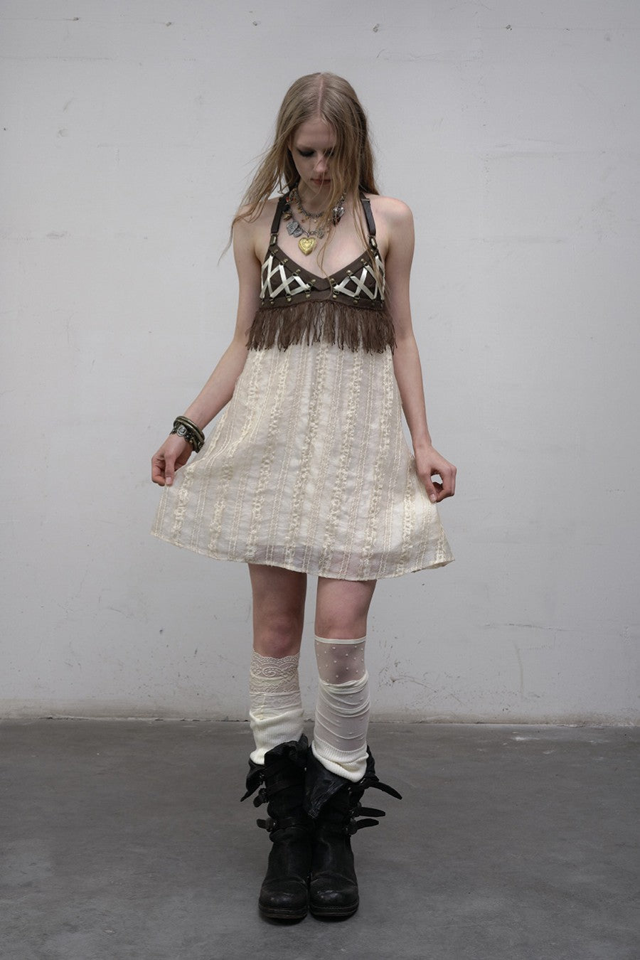 Leather Crossback Lace Dress