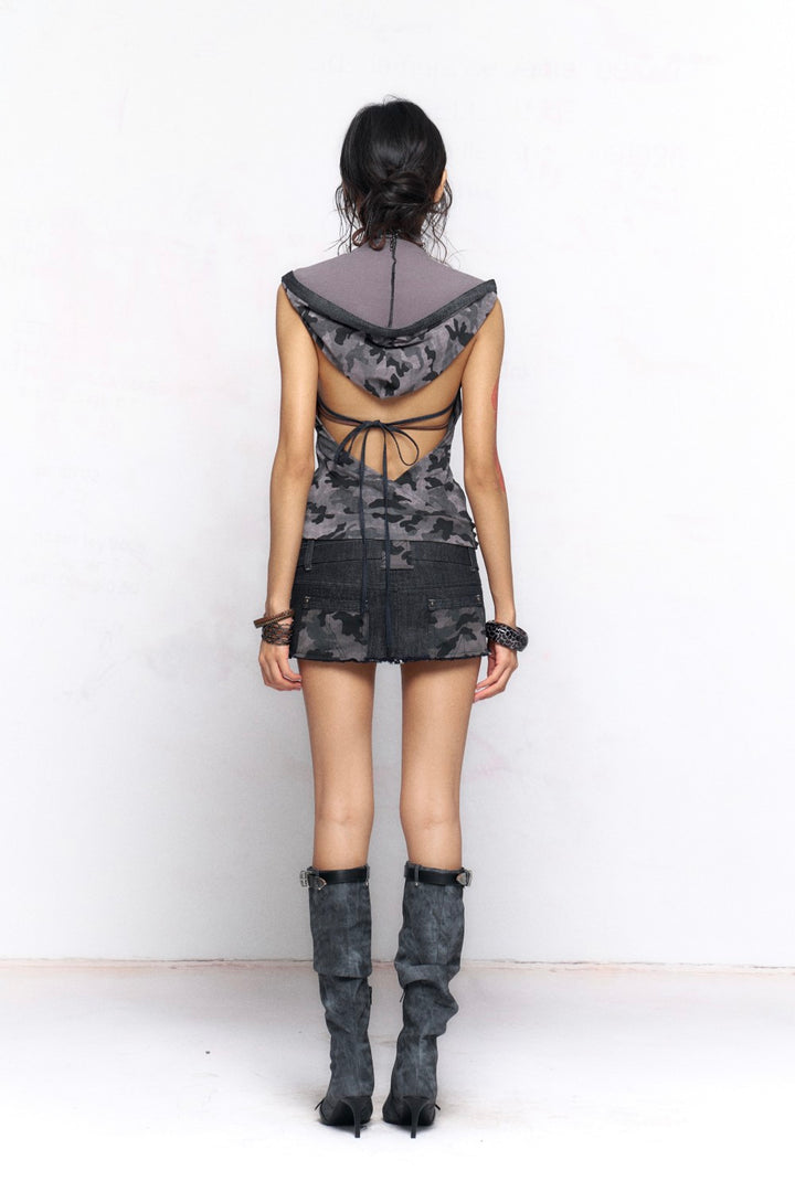 Camo Backless Hooded Vest