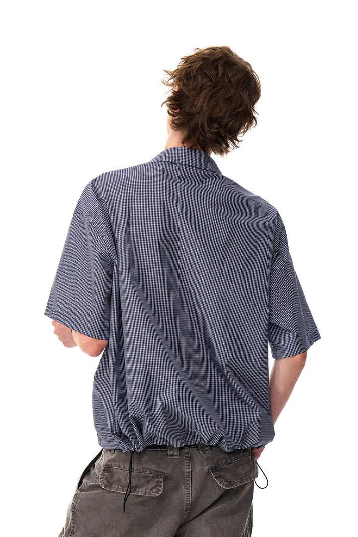 Blue Grid Button-Up