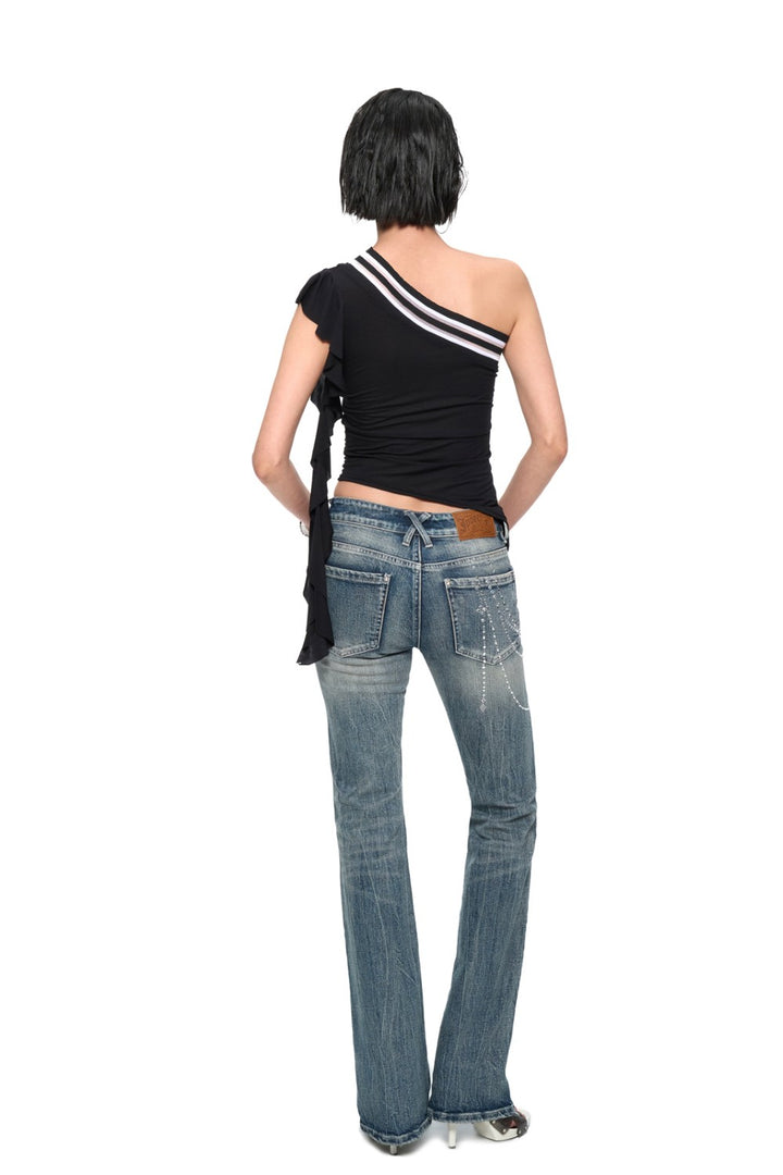 Asymmetric Ruffle Logo Top