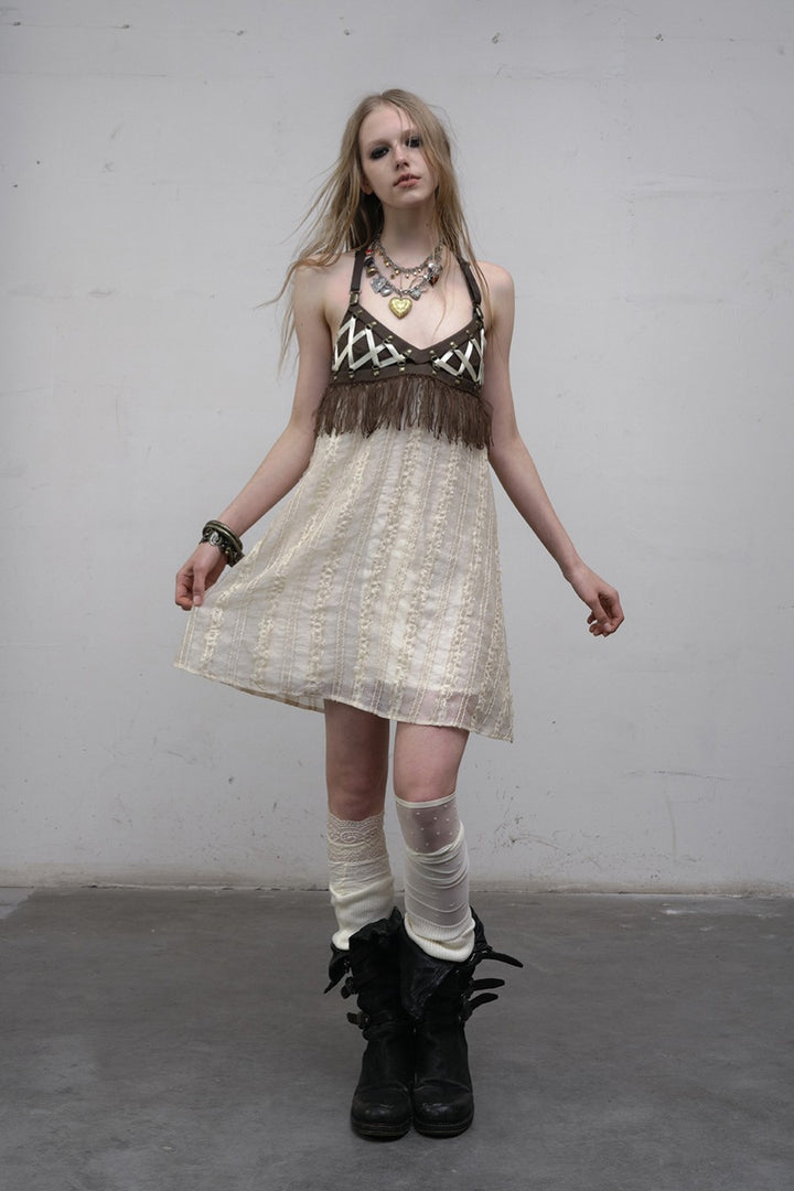 Leather Crossback Lace Dress
