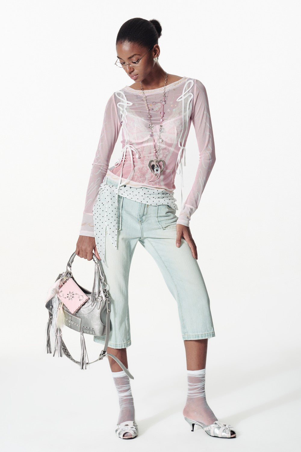 Ruched Ribbon Mesh Shirt