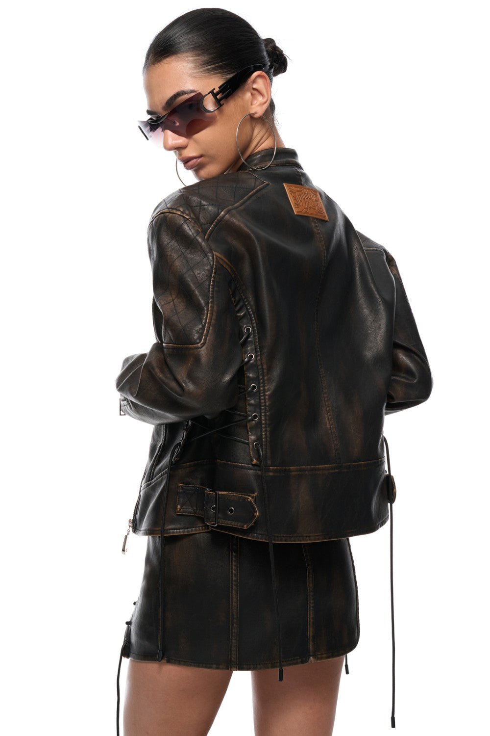 Lace-Up Leather Moto Jacket