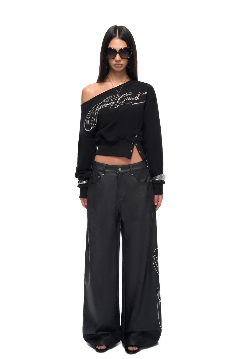 Scripted Off-Shoulder Sweater