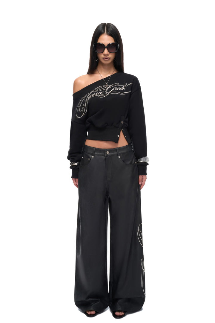 Scripted Off-Shoulder Sweater