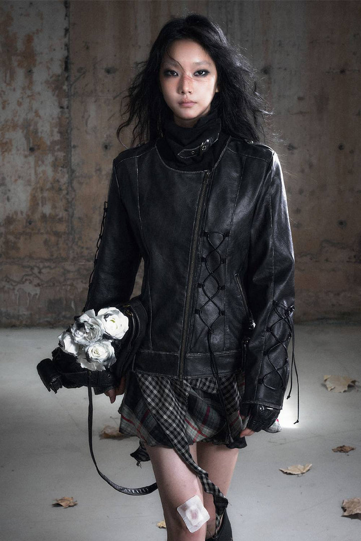 Asymmetric Zip Leather Jacket