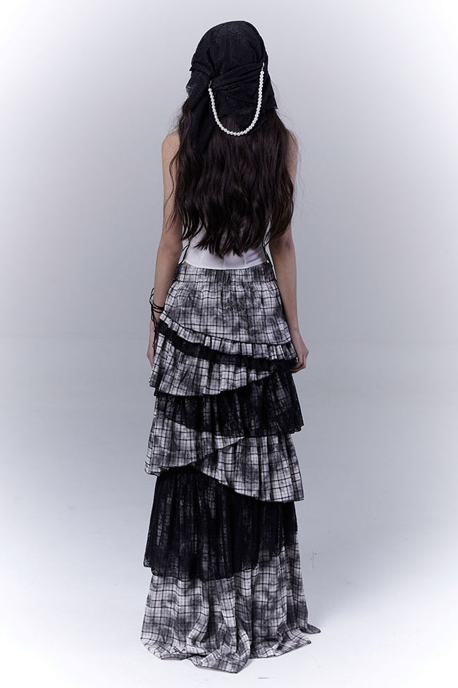 Plaid Lace Ribbon Skirt