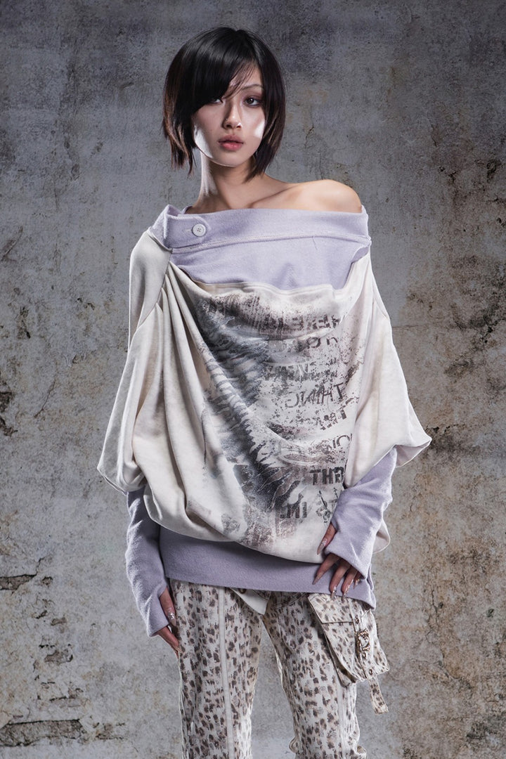 Layered Drape Batwing Shirt