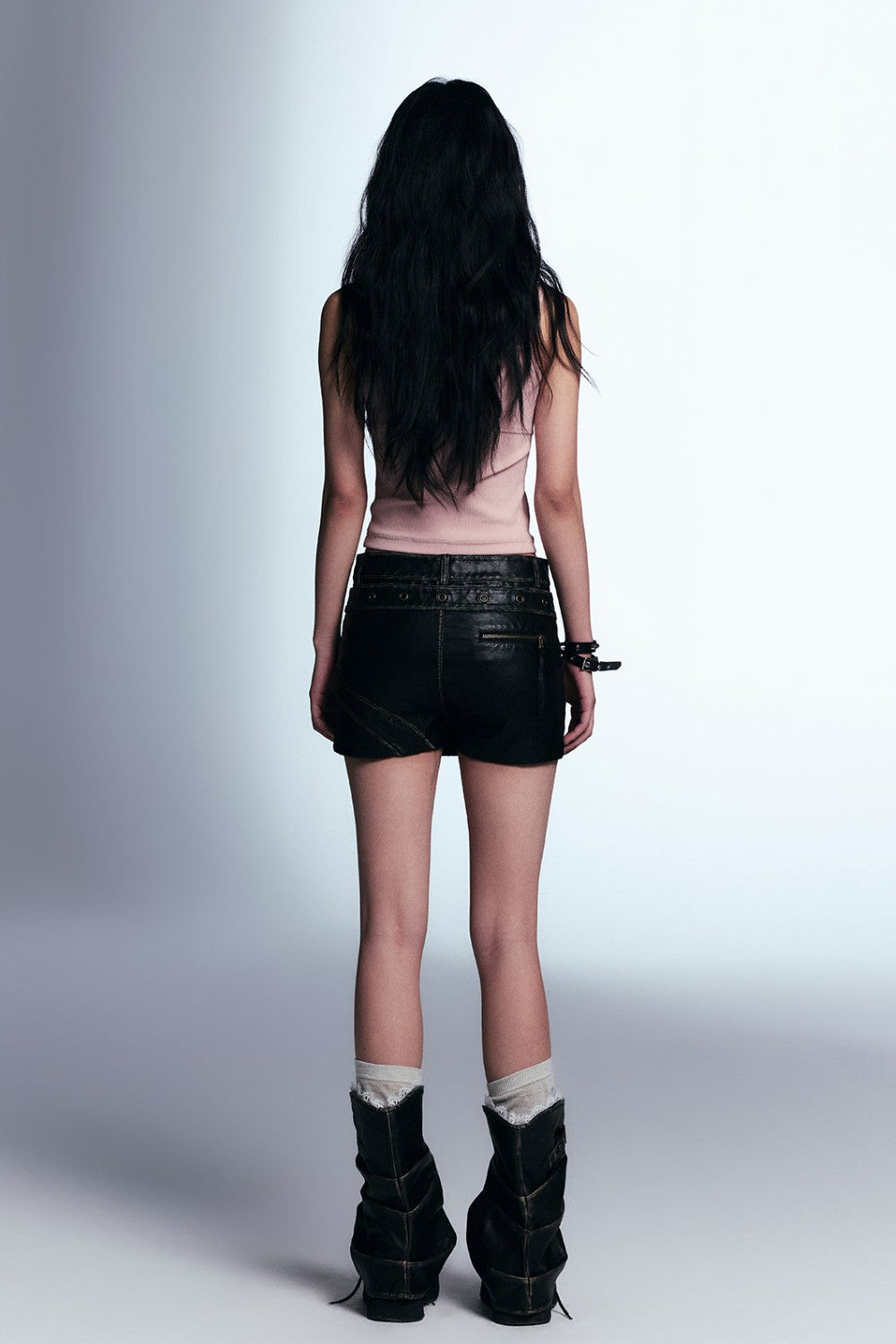 Double Waist Leather Skirt