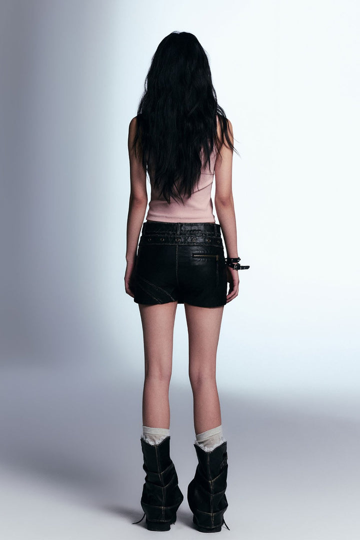 Double Waist Leather Skirt