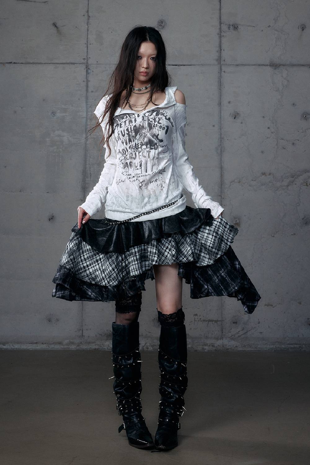 Grunge Layered Midi Skirt