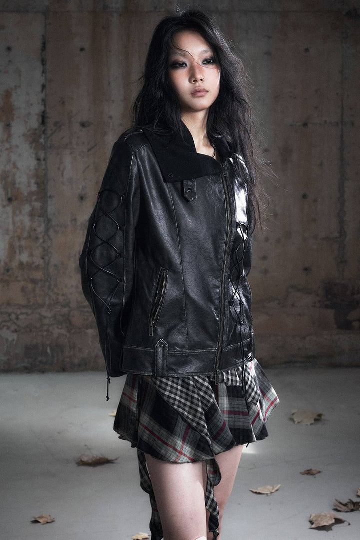 Asymmetric Zip Leather Jacket