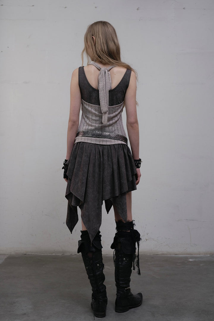 Two-Tone Draped Halter Dress