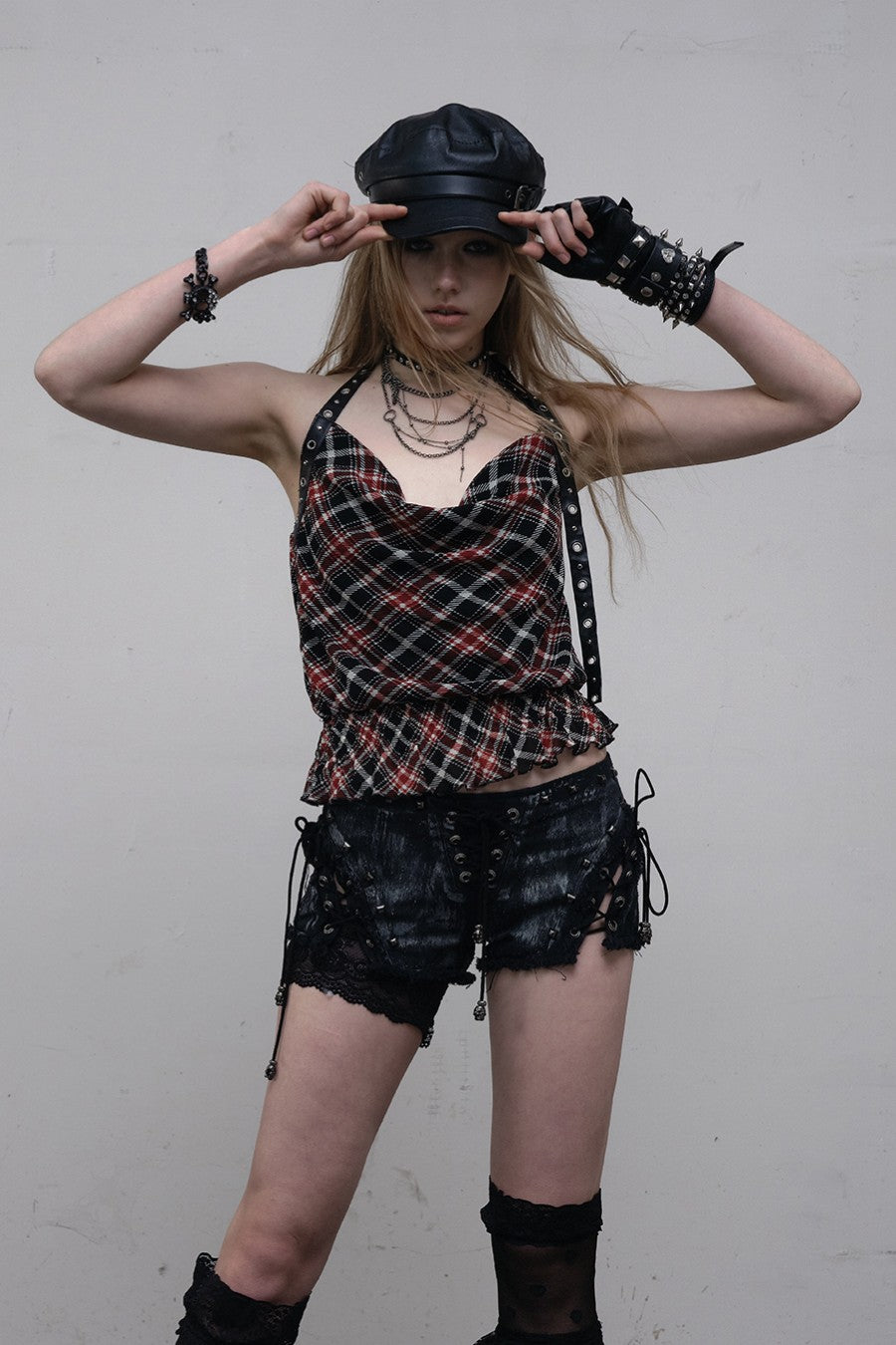 Distressed Lace-Up Shorts