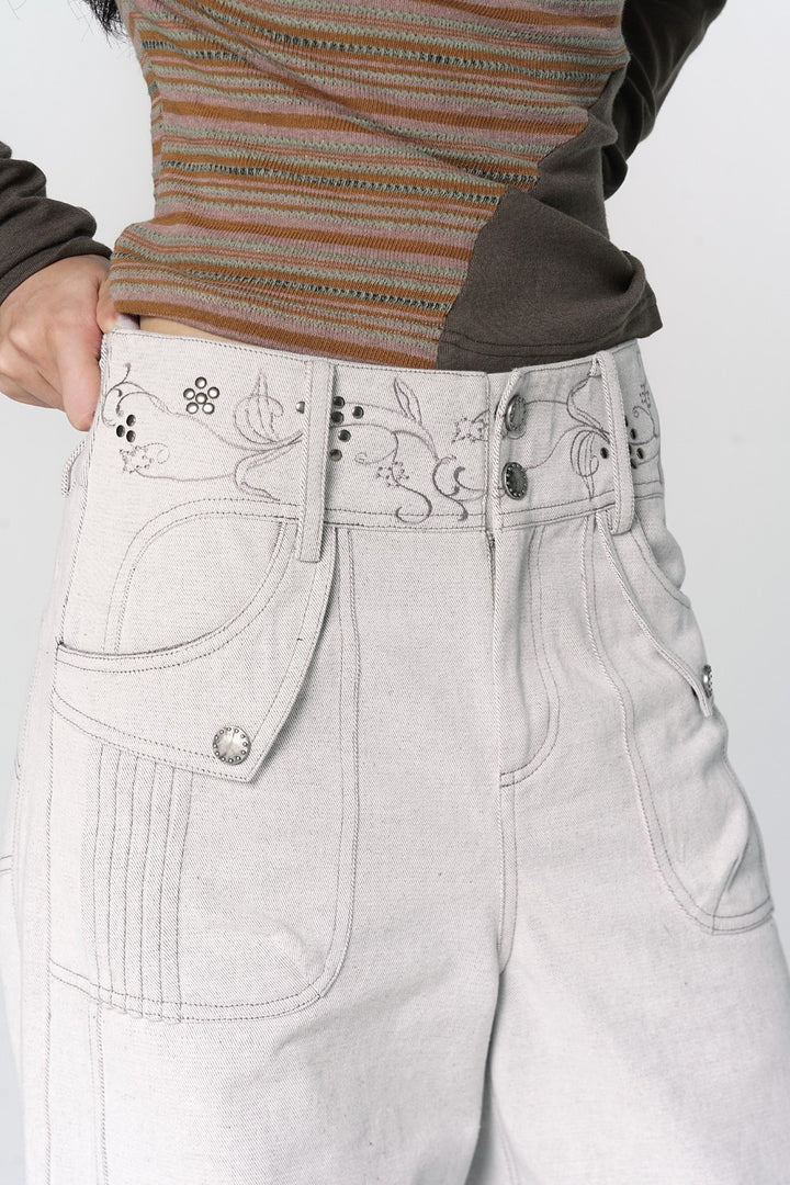 Embroidered Floral Stitch Jeans