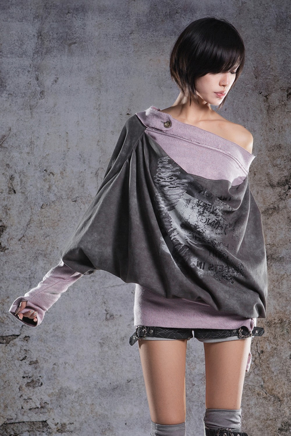 Layered Drape Batwing Shirt