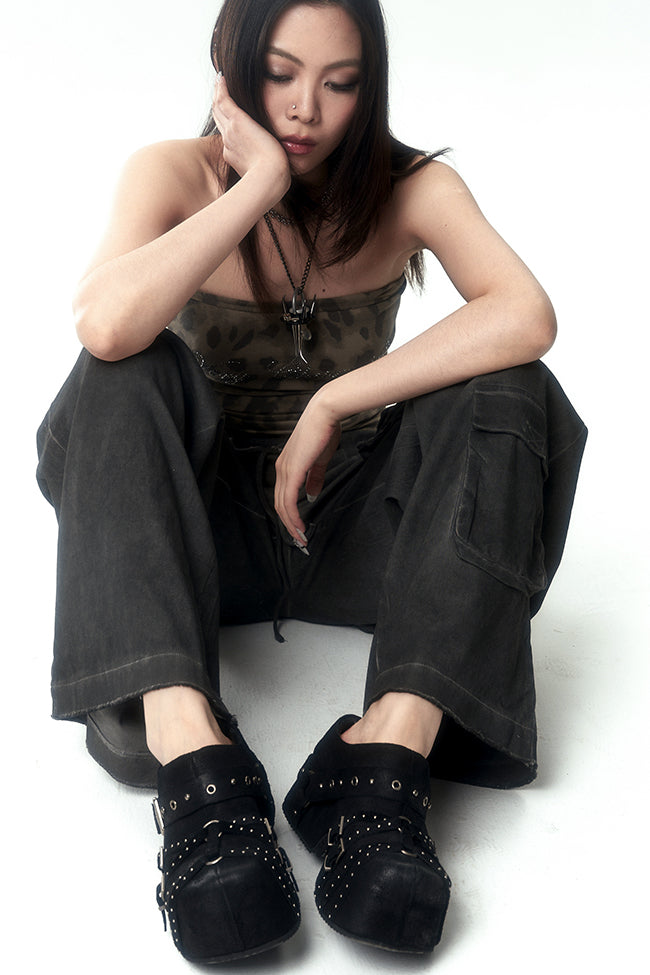 Studded Strap Platform Mules