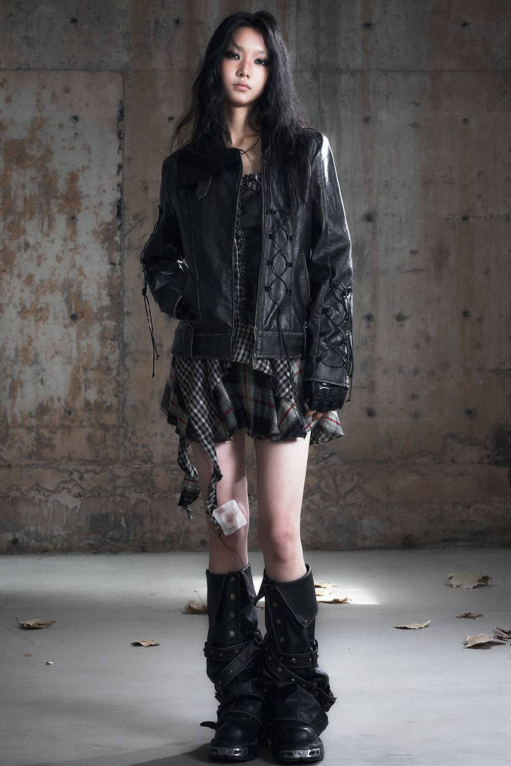 Asymmetric Zip Leather Jacket