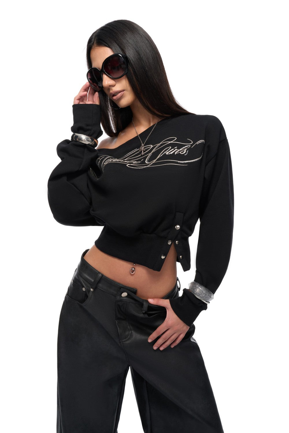 Scripted Off-Shoulder Sweater